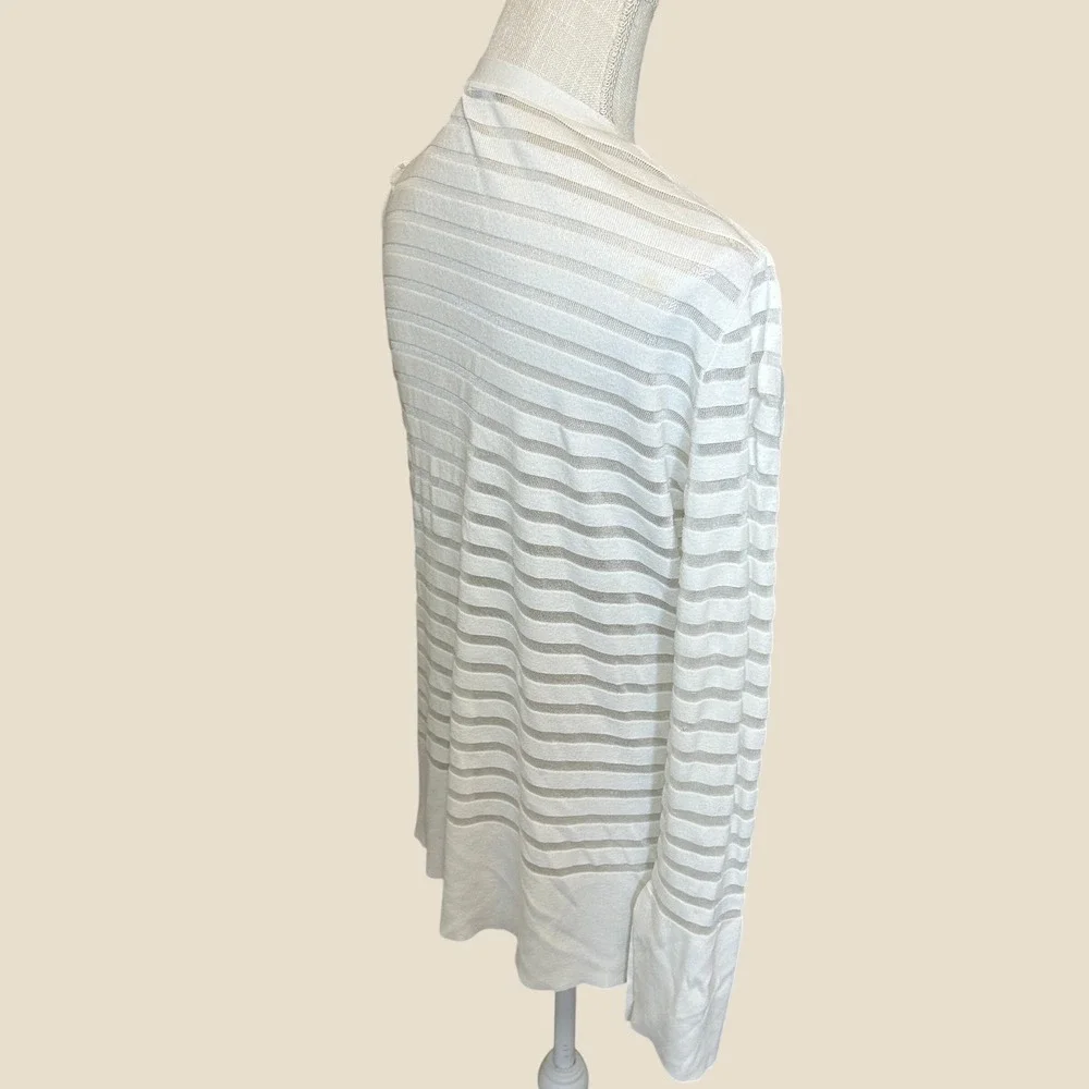 Lafayette 148 New York Women Sheer Stripe Open Front Cardigan White Small
